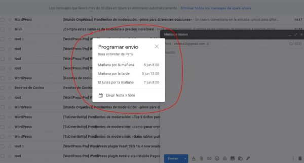 como programar la hora de envío de un correo en gmail