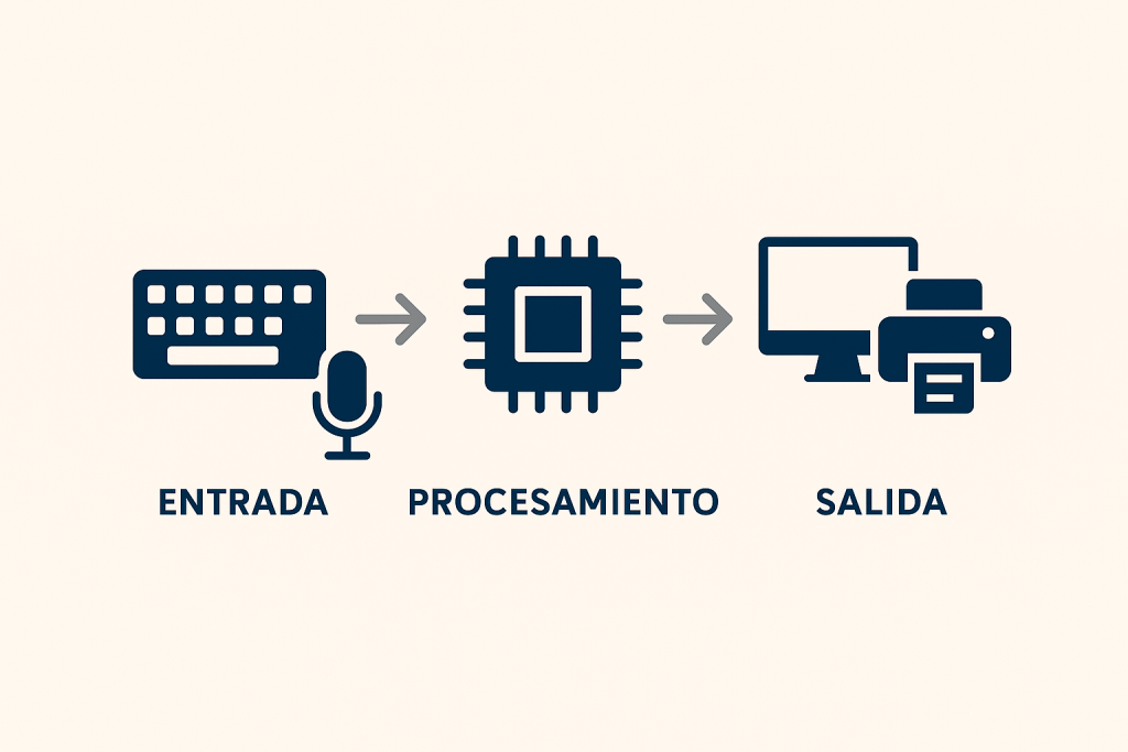 Infografía del proceso informático: entrada, procesamiento y salida